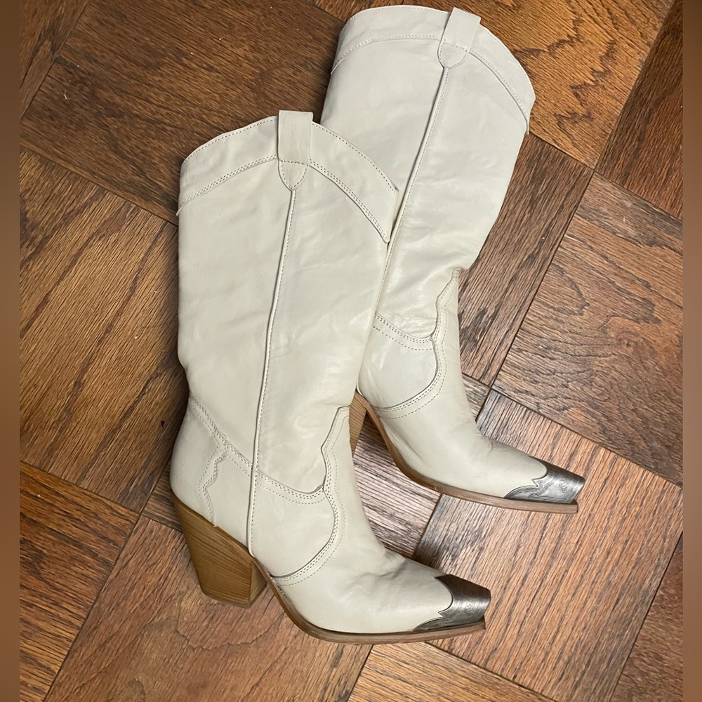 Free People Tall Western Boots. Etched metallic hardware… rustic glam
